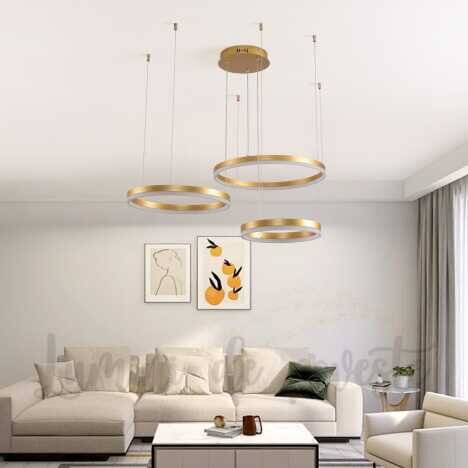 Candelabru LED 150 W Minimalist Gold 30+40+50, LED inclus, 3 surse de iluminare, Telecomanda, Dimabi